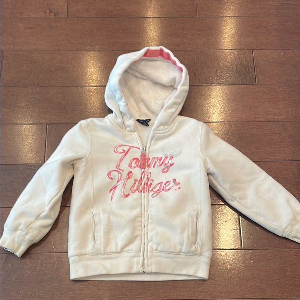 Tommy Hilfiger White and Pink Zip-Up Hoodie